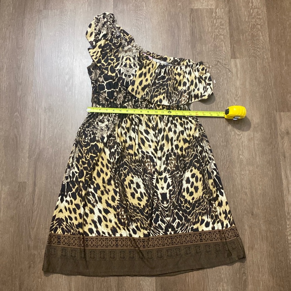Shescool 1x off the shoulder brown animal print stretchy dress